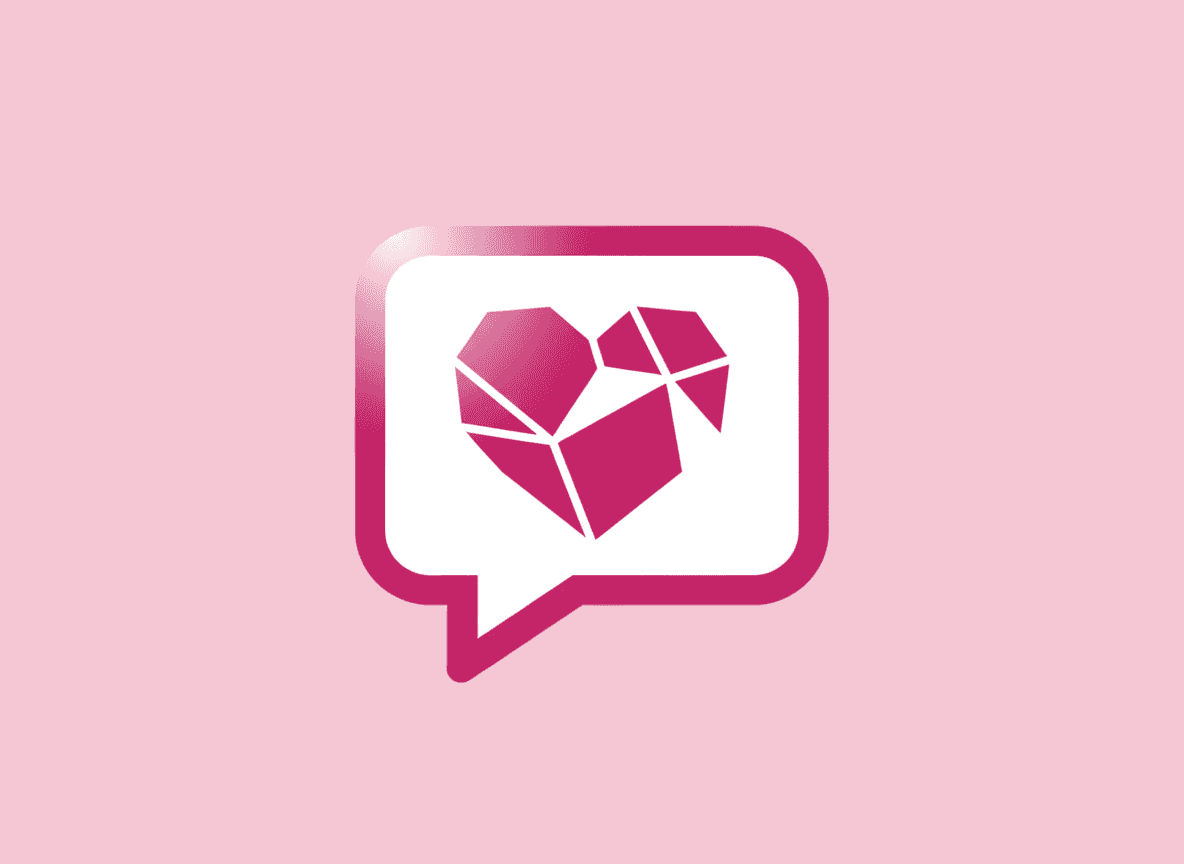Flat geometric illustration of a speech bubble with a heart inside it